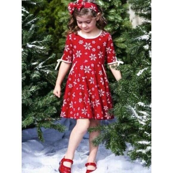 Eleanore Rose Girls 5/6 Red Knit Hadlee Circle Snowflake Dress - Picture 1 of 6